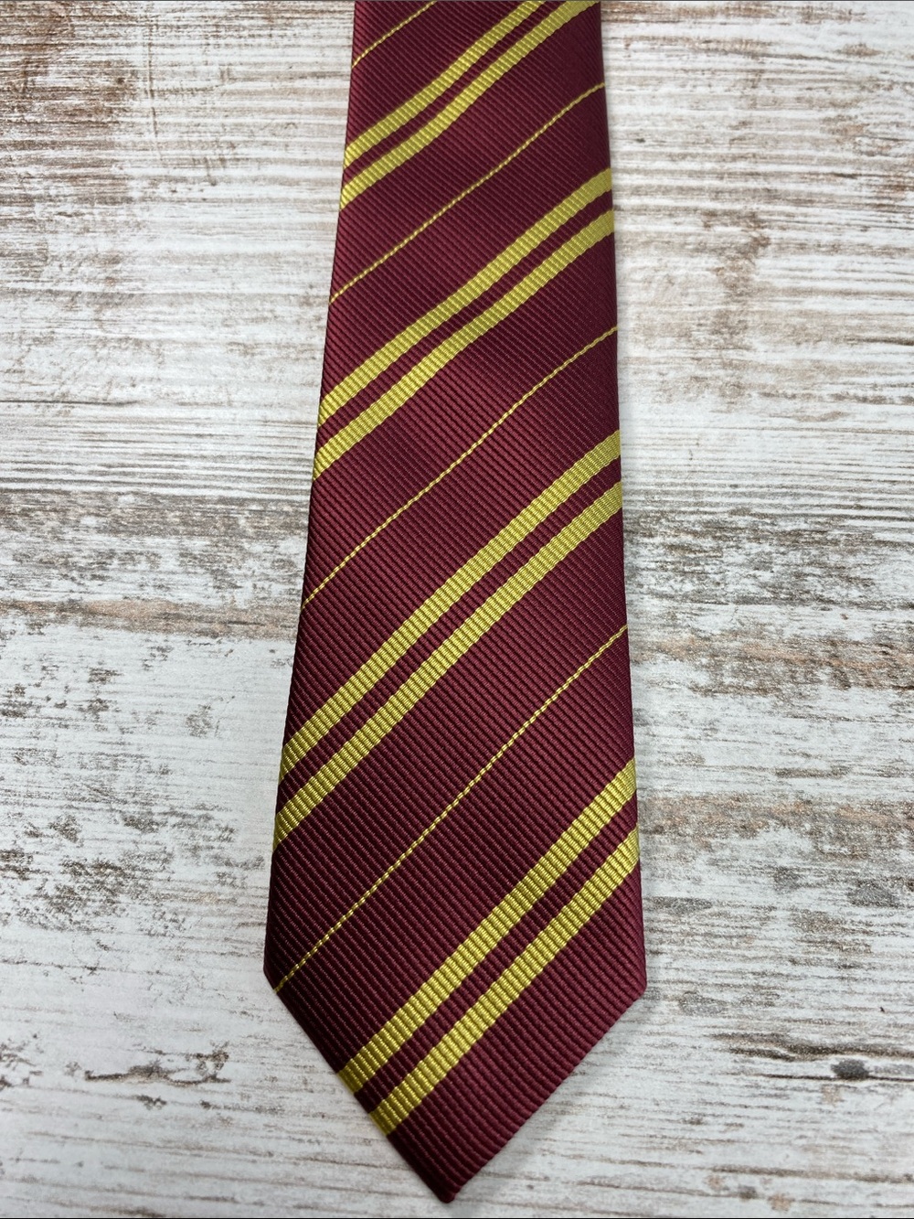 Hot Topic Skinny Tie Burgundy Gold Striped 2” Gryffindor Style Harry Potter